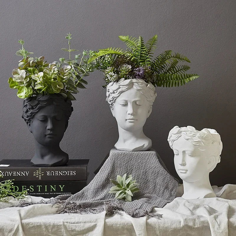 Greek Statue Goddess Flower Pots Head Retro Venus Vase Home Decoration Accessories Ornament Decor Tabletop Decorative