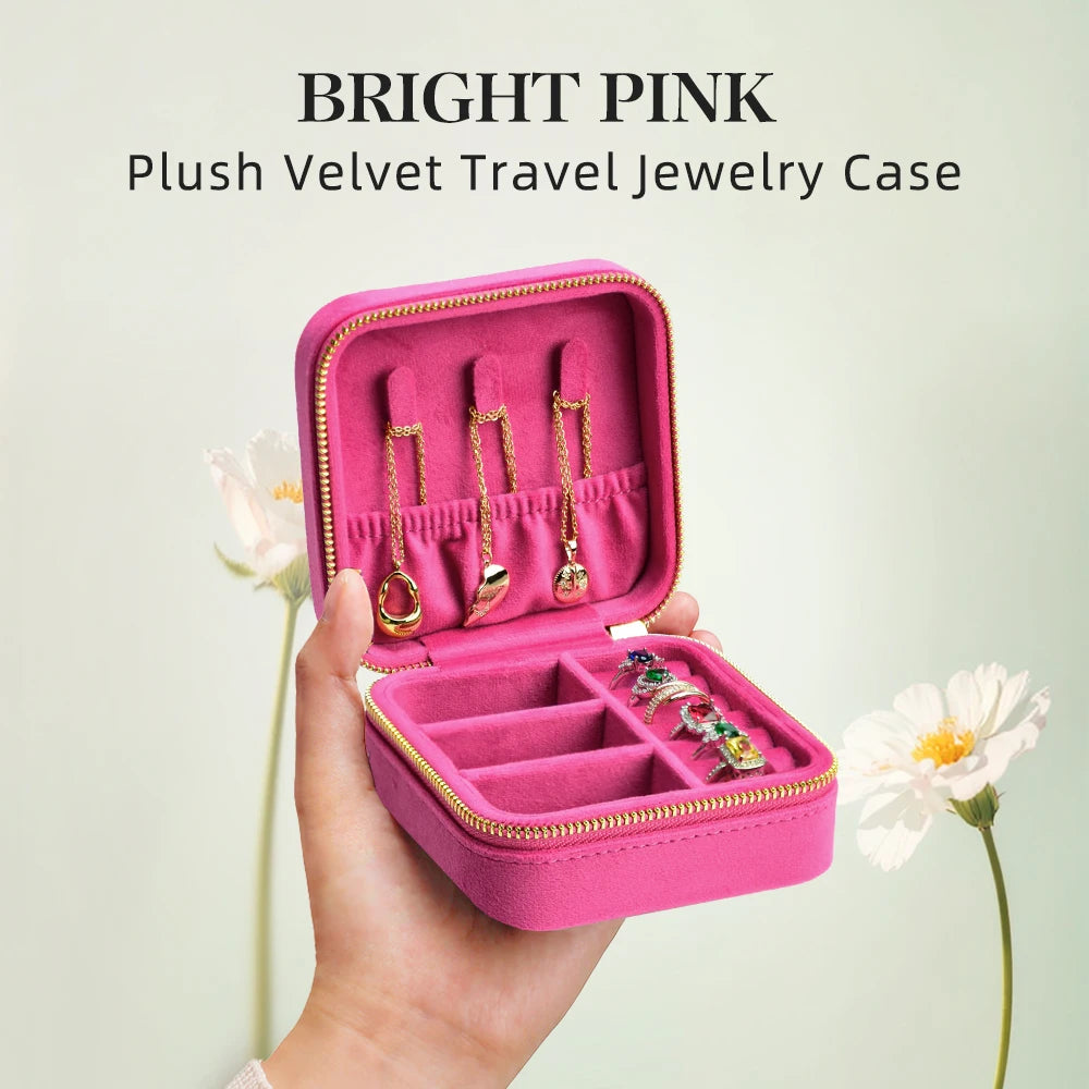 TAIMY Rose Pink Velvet Jewelry Box Business Travel Ring Necklace Jewelry Storage Case Personalized Gift Jewellery Organizer
