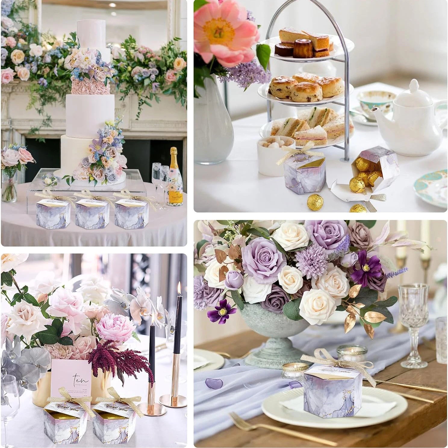 50PCS Small Party Gift oxes wedding favors Boxes , Marble Mini Thank You Boxes with glitter gold Bow ribbon