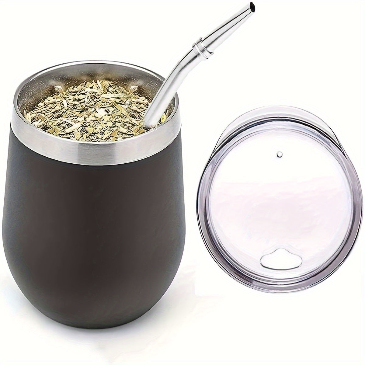 HEPEGA 12oz Stainless Steel Yerba Mate Gourd Set with Lid & Bombilla - Double-Walled, Insulated for Hot or Cold Beverages, Dishwasher Safe, Lead-Free