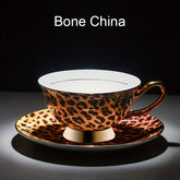 Luxurious Leopard Print Tea Set: Elegant Bone China Cup And Saucer with Golden Trim, Perfect for a Stylish Afternoon Tea
