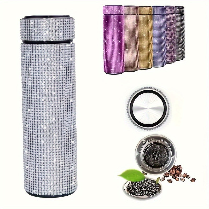 1pc, Sparkling Studded Vacuum Flask, 16oz/480ml Stainless Steel Insulated Water Bottles, Travel Thermal Cups, For Hot And Cold Beverages, Summer Winter Drinkware, Gifts