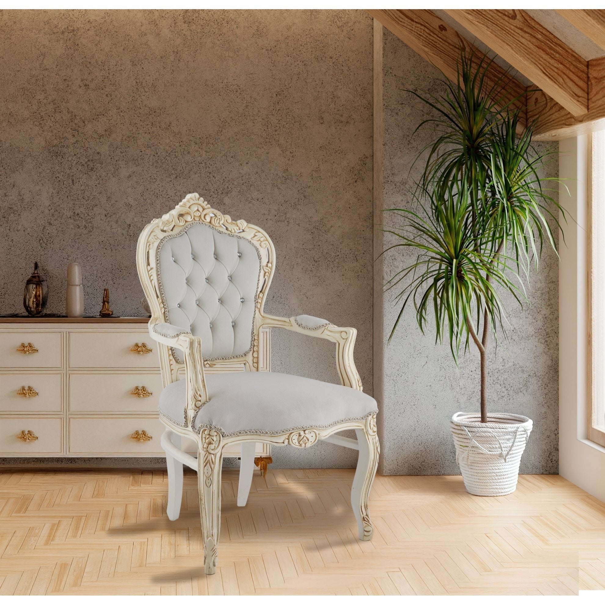 Table Chair Baroque-Style Armchair - Rococo in Solid Wood Decorated