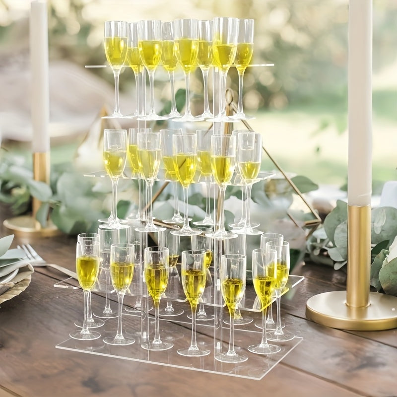 1pc elegant transparent three-layer cocktail glass stand for 36 cups - tower champagne glass display stand perfect for parties and parties