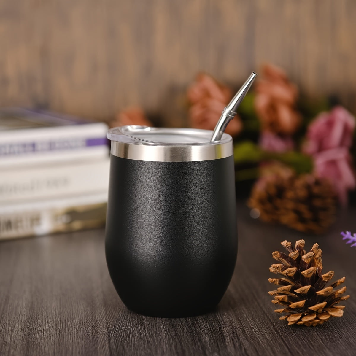 HEPEGA 12oz Stainless Steel Yerba Mate Gourd Set with Lid & Bombilla - Double-Walled, Insulated for Hot or Cold Beverages, Dishwasher Safe, Lead-Free