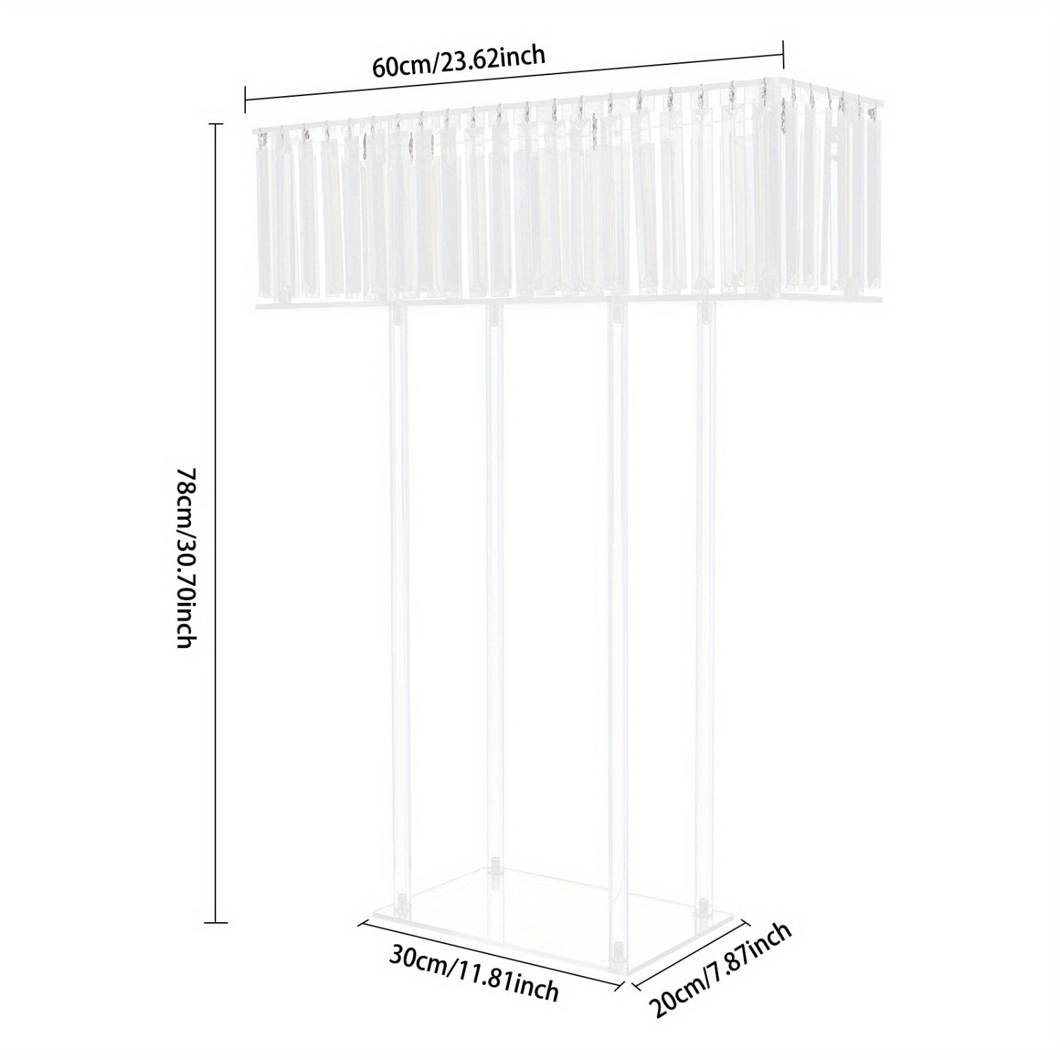 Large Modern Acrylic Wedding Flower Stand with Hanging Pendants - 9.36meter-like Height (59.94cmL x 77.98cmH) Clear Vase, Sturdy Base /Table Centerpiece