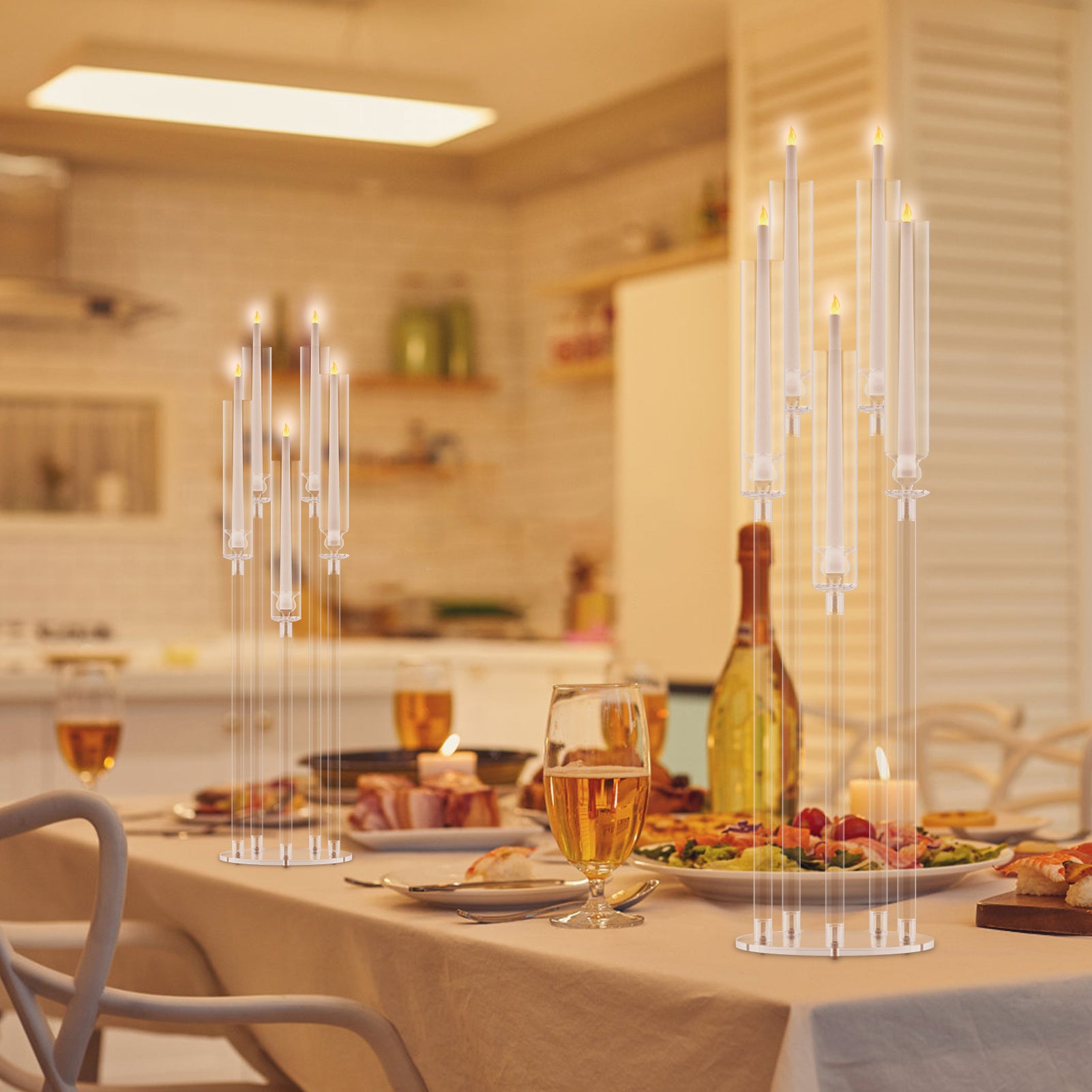 4pcs Candle Holder Centerpiece, High Candle Holder, Clear Candle Cone Candle Holder Holder, 5 Arm Candle Holder Holder with Acrylic Lampshade, Wedding Dinner Candle Ornament (Note that this is an electronic candle holder, can