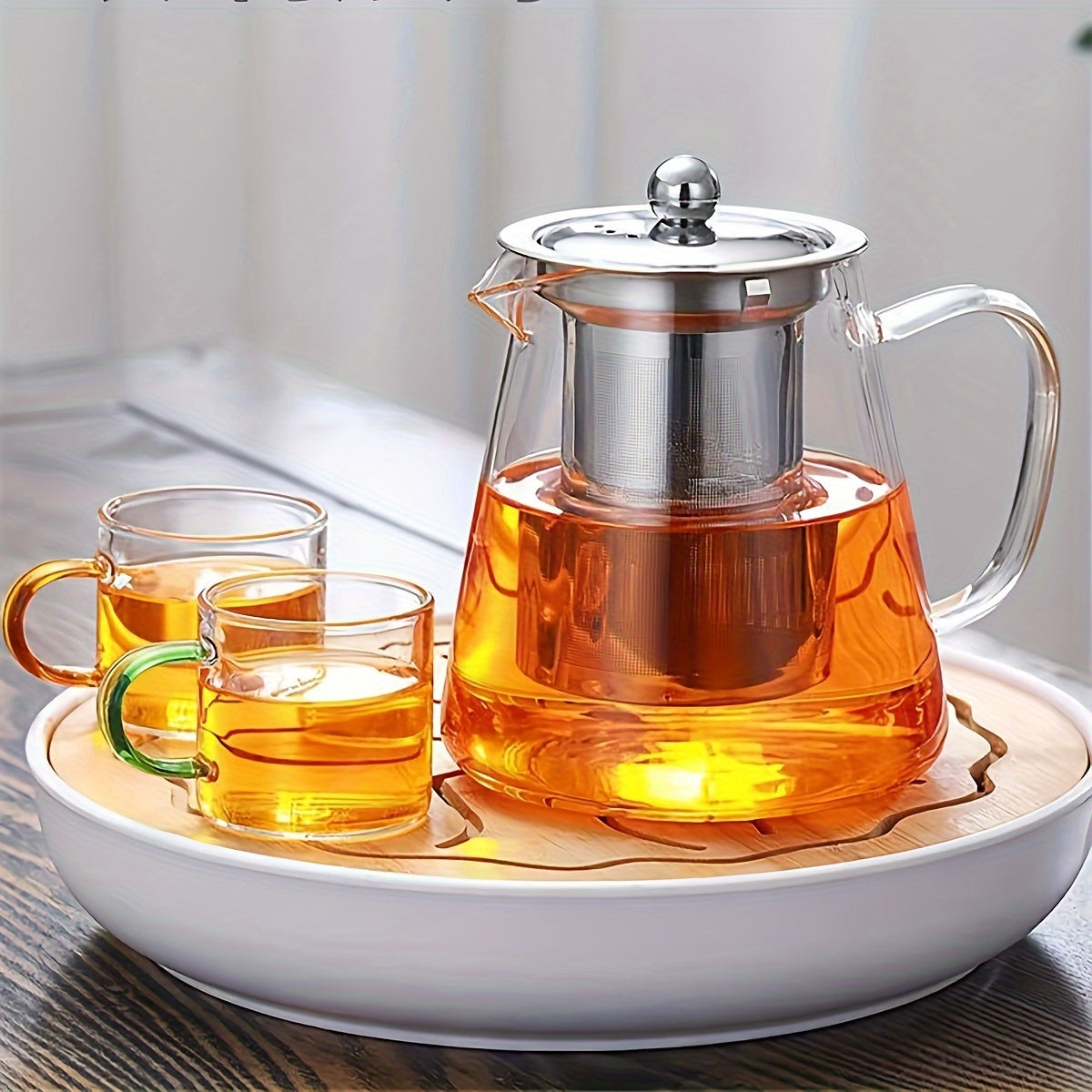 1pc, Glass Teapot, 550ml/750ml/950ml/1300ml Heat Resistant Glass Tea Pot, Summer Winter Drinkware