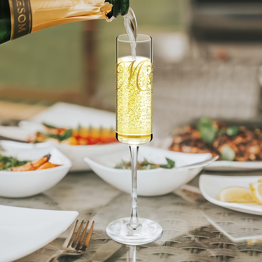 YumiPLUS 2pcs Mr & Mrs Crystal Champagne Glasses Set - Elegant Long Stem, Reusable, Insulated for Weddings, Engagements, and Special Occasions
