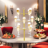 3-Tier Cast Iron Champagne Tower and Cocktail Glass Holder, Freestanding Margarita Cup Stand with Circular Base