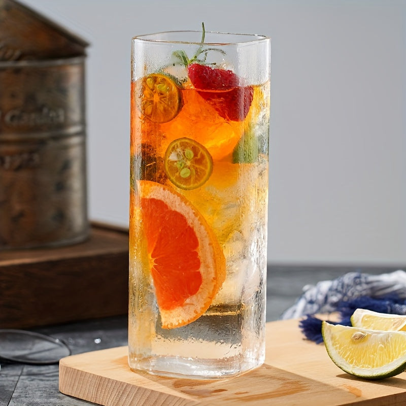 6pcs Glass Cups, 15oz Square Drinking Glasses Set, Square Glass Cups, Thin Highball Glasses Drink Tumbler Set, Clear Tall Glass Cups For Tea Iced Coffee, Water, Juice, Beer, Whiskey, Cocktails, Kitchen Party Home Bar Accessor