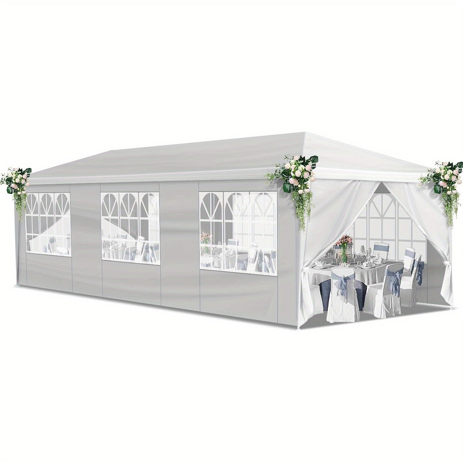 Bonnol Extra Large 3x9m White Gazebo with 8 Removable Side Walls - Heavy-Duty PE Roof & Sturdy Iron Frame, UV 50+ Sun Protection, Wedding/Party/Market Tent with Easy Setup, Spacious Canopy for Events, Durable Garden Pavilion,