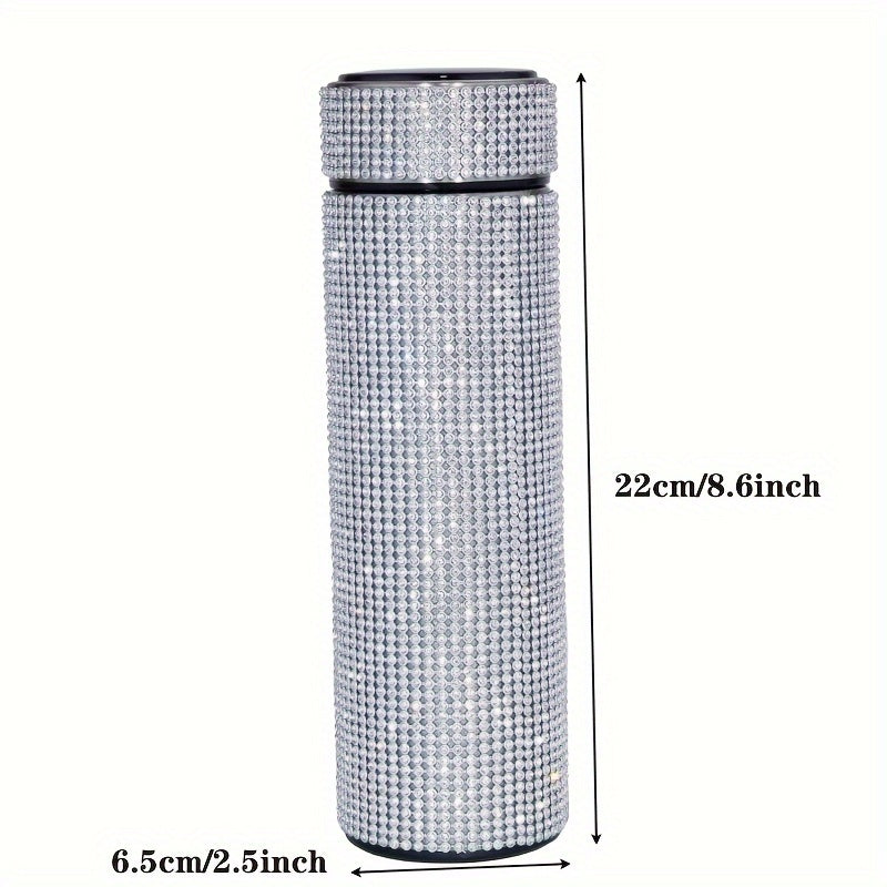 1pc, Sparkling Studded Vacuum Flask, 16oz/480ml Stainless Steel Insulated Water Bottles, Travel Thermal Cups, For Hot And Cold Beverages, Summer Winter Drinkware, Gifts