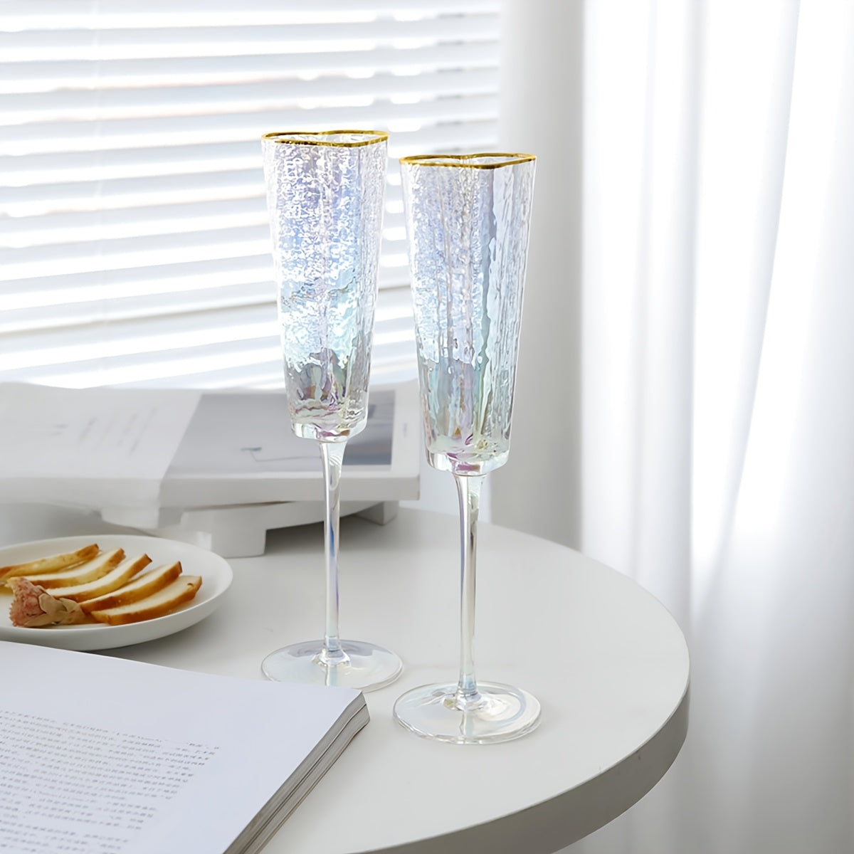 Elegant 5.54oz Champagne Flute with Gold-Plated Heart Design - Crystal Clear Glass, Colorful Rim, Perfect for Bars, Home & Parties