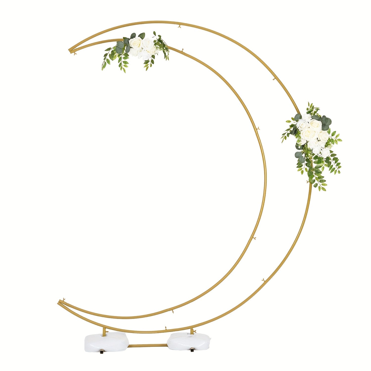 Golden Wedding Arch Stand - Heavy-Duty Metal Half-Crescent Moon Backdrop with Stable Base, Golden Ceremony Arch for Wedding, Birthday, Party Decorations - Indoor/Outdoor Event Decoration Stand, Romantic Event Decor, Sophistic