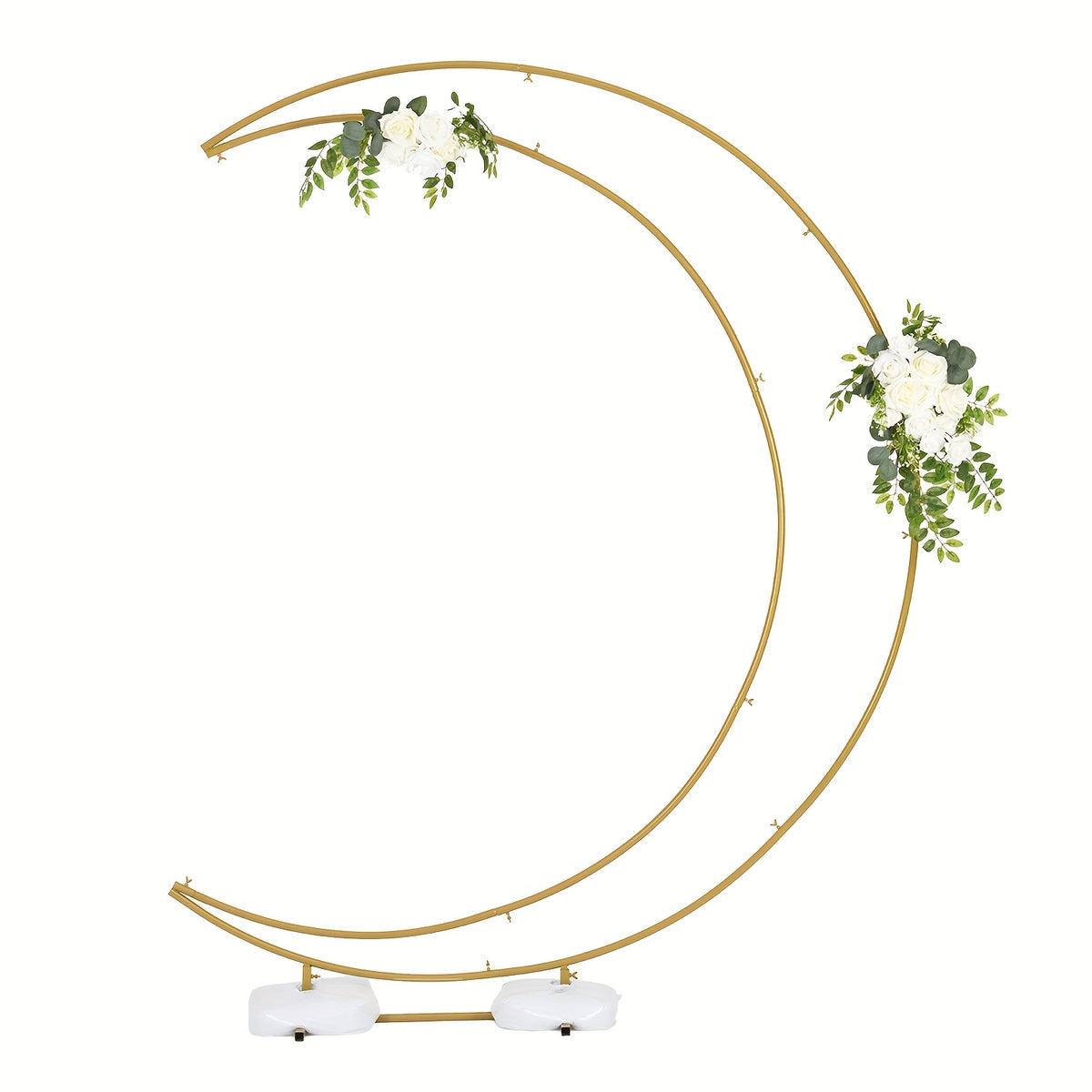 Golden Wedding Arch Stand - Heavy-Duty Metal Half-Crescent Moon Backdrop with Stable Base, Golden Ceremony Arch for Wedding, Birthday, Party Decorations - Indoor/Outdoor Event Decoration Stand, Romantic Event Decor, Sophistic