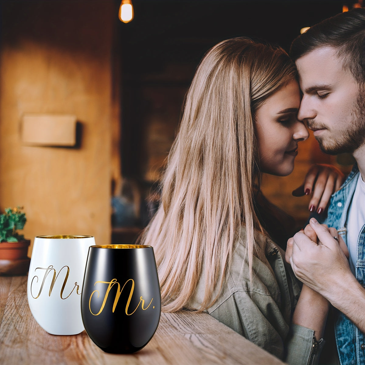 Mr & Mrs Engraved Wine Glasses - Perfect for Weddings, Engagements, Bridal Showers | Lead-Free Glass, Reusable, Handwash Only, Gifts for The Groom And Bride