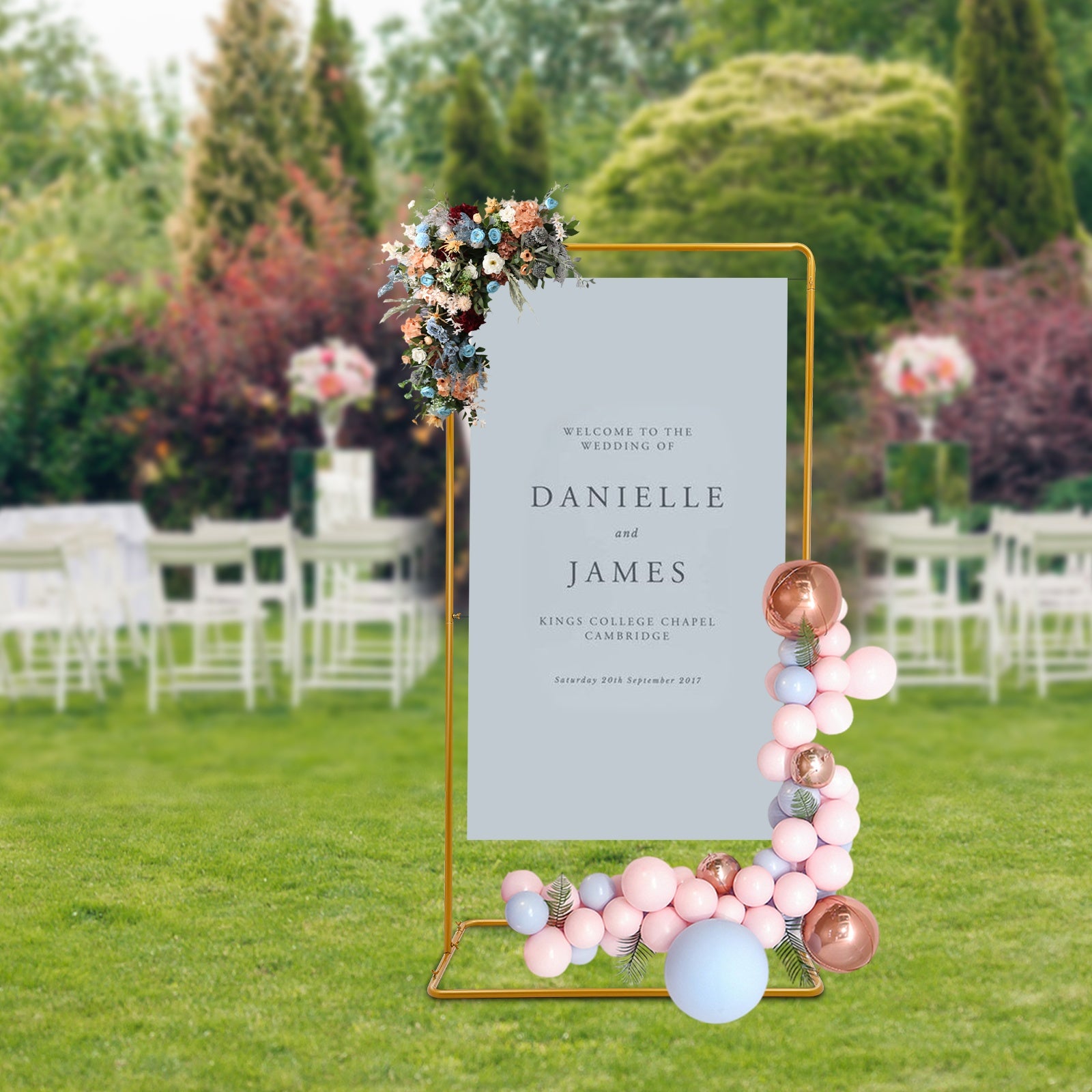 2 x 1.05m Wedding Flower Stand 22mm Round Tube Golden, Wear-Resistant and Rustproof, 7.98 KG Load Capacity, Easy to Move with Widened Rectangular Base 41.33×24.4in, Suitable for Garden Decorations, Wedding Arrangements, Outd