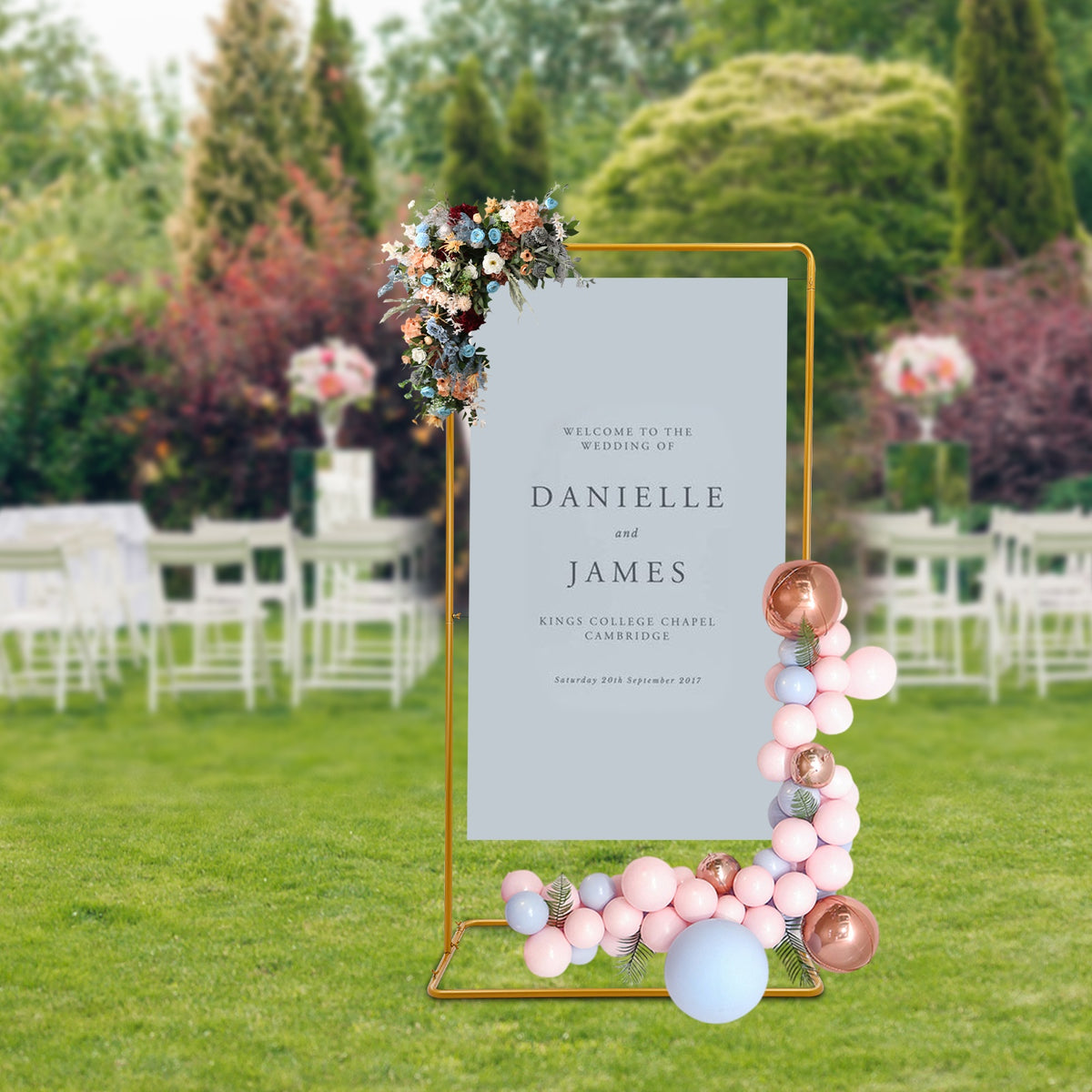 2 x 1.05m Wedding Flower Stand 22mm Round Tube Golden, Wear-Resistant and Rustproof, 7.98 KG Load Capacity, Easy to Move with Widened Rectangular Base 41.33×24.4in, Suitable for Garden Decorations, Wedding Arrangements, Outd