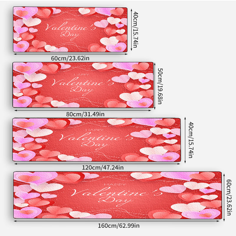 1pc Valentine's Day Love Card Design Non-Slip Flannel Doormat - Soft, Comfortable Standing Mat with Heart Motifs for Kitchen, Home, Office, Laundry Room, Bathroom - Machine Washable, Stain-Resistant, Ideal for Modern Home Dec