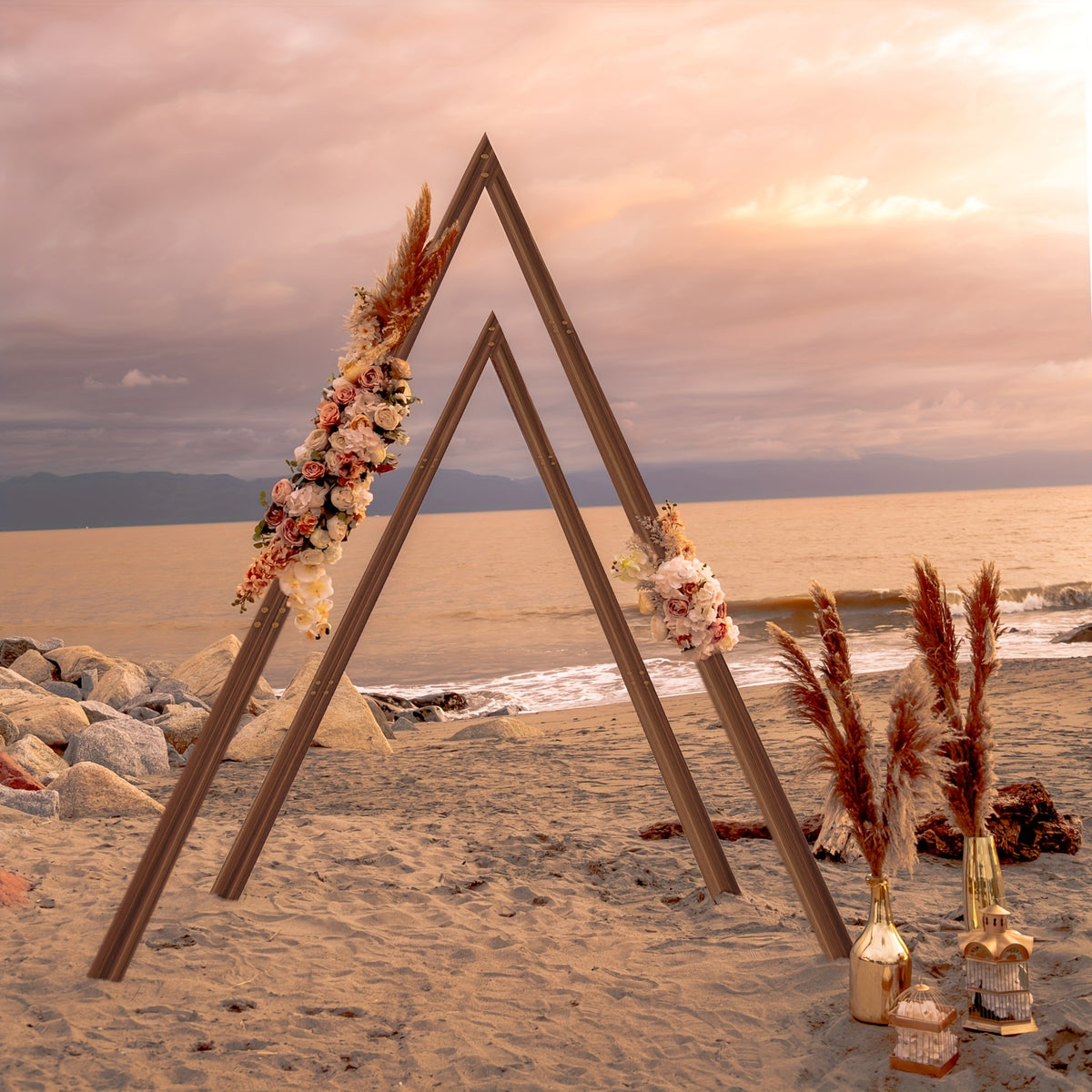 Heavy Duty Two-Tier Rustic Wood Wedding Arch Frame with Sturdy Base - Double Set Indoor/Outdoor A-Frame Design, Easy Assembly with Wrench Included, Large Sturdy Base & Triangular Stability for Weddings, Parties, Photo Booths,