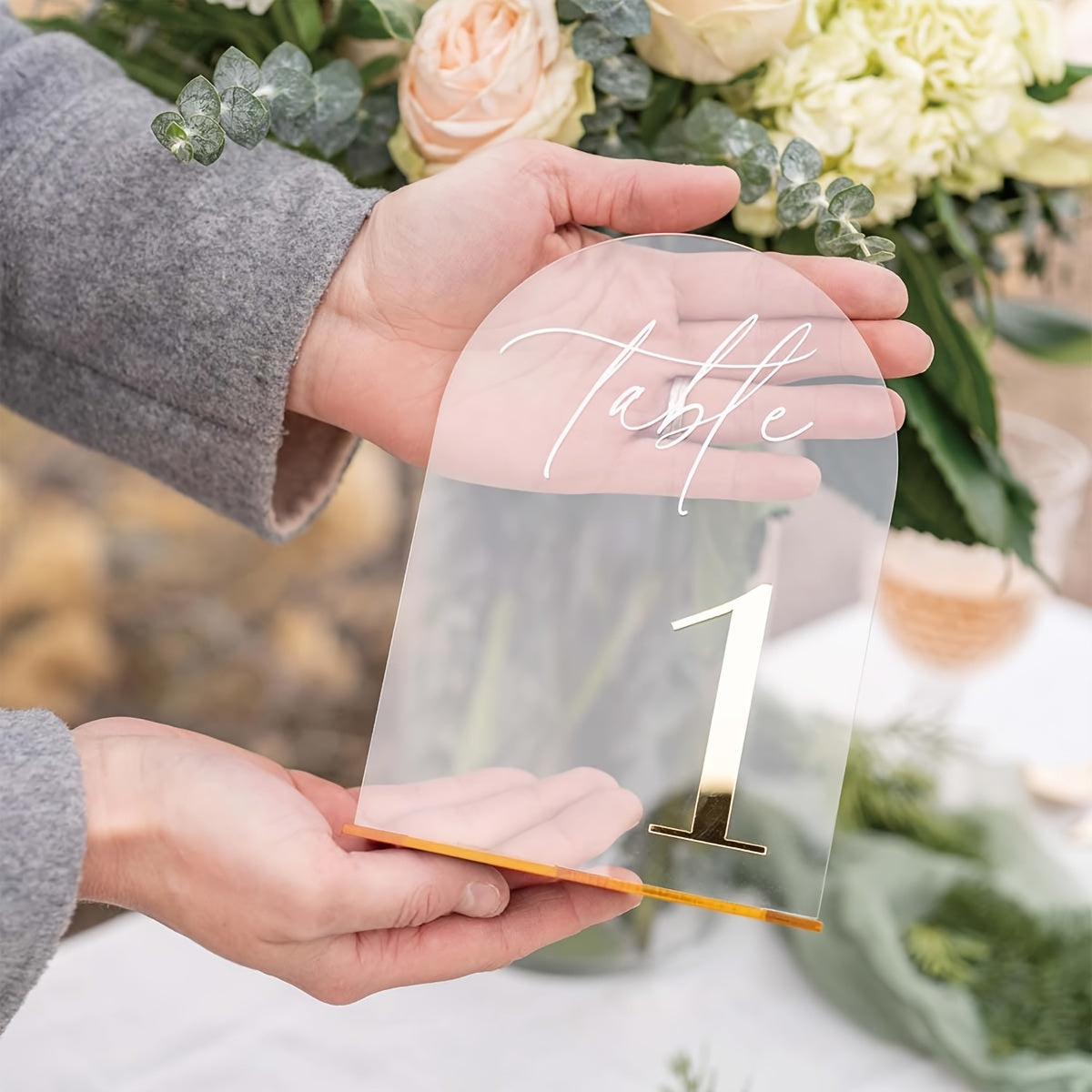 Acrylic Wedding Table Number Plate 1-10 with Stand, 10.01 x 15.01cm Elegant Golden Durable Thick Style Suitable