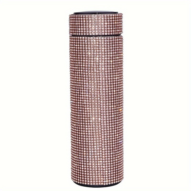 1pc, Sparkling Studded Vacuum Flask, 16oz/480ml Stainless Steel Insulated Water Bottles, Travel Thermal Cups, For Hot And Cold Beverages, Summer Winter Drinkware, Gifts