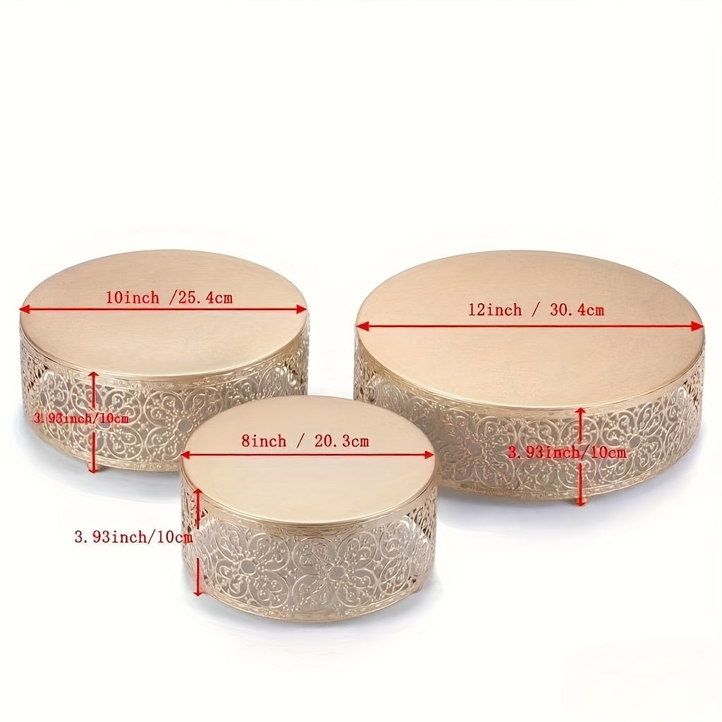 3-Piece Champagne Gold Wedding Display Stand - Reusable Anniversary Party Decoration Tray