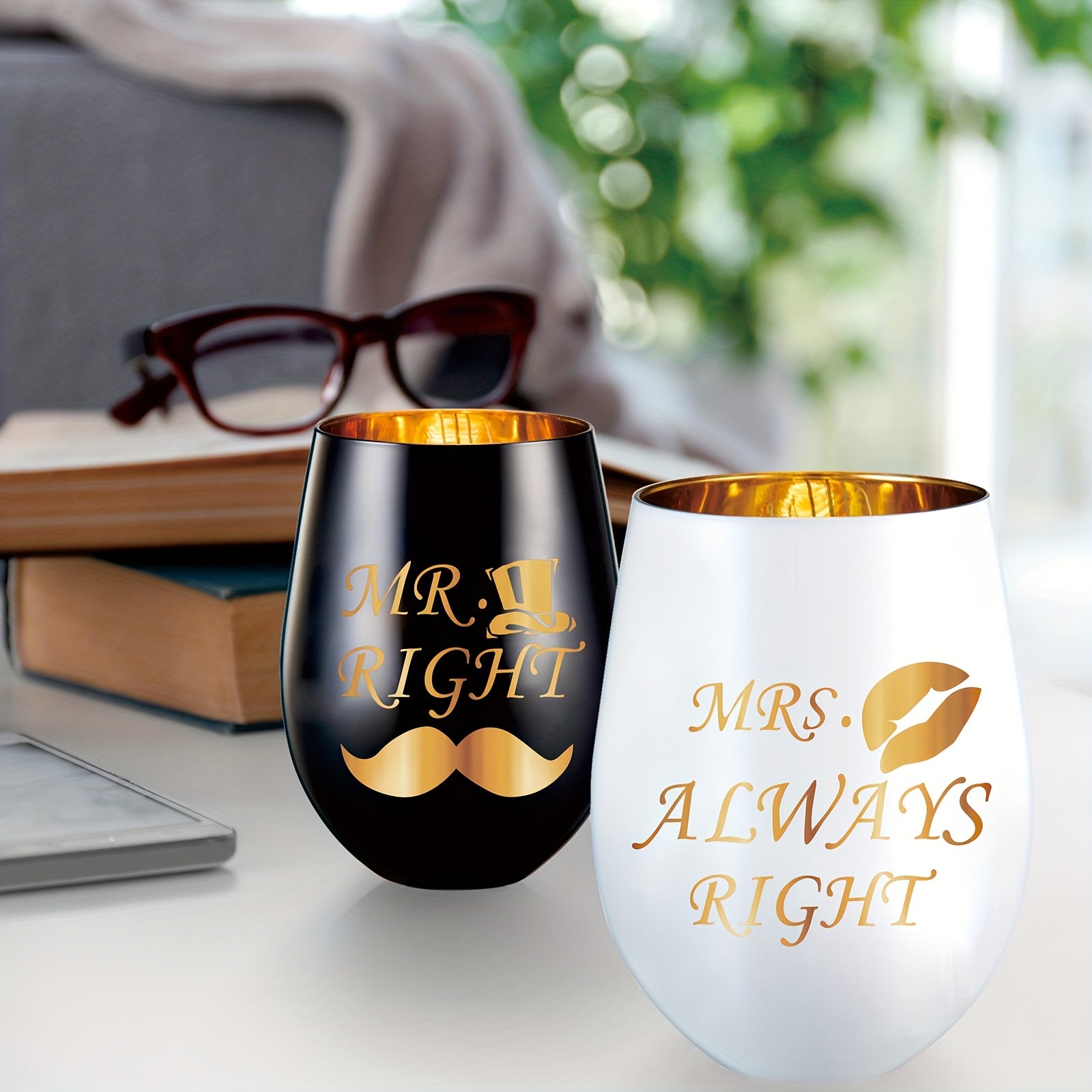 [Popular Choice] 2pcs,Mr Right Mrs Always Right Wine Glasses - Wedding Engagement Gifts for Husband Wife Newlywed Couples Bride Groom Anniversary Bride and Groom Bridal Shower Gifts