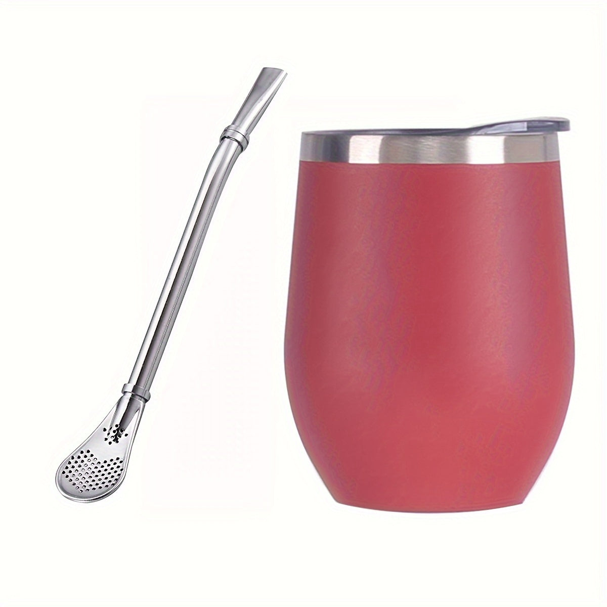 HEPEGA 12oz Stainless Steel Yerba Mate Gourd Set with Lid & Bombilla - Double-Walled, Insulated for Hot or Cold Beverages, Dishwasher Safe, Lead-Free