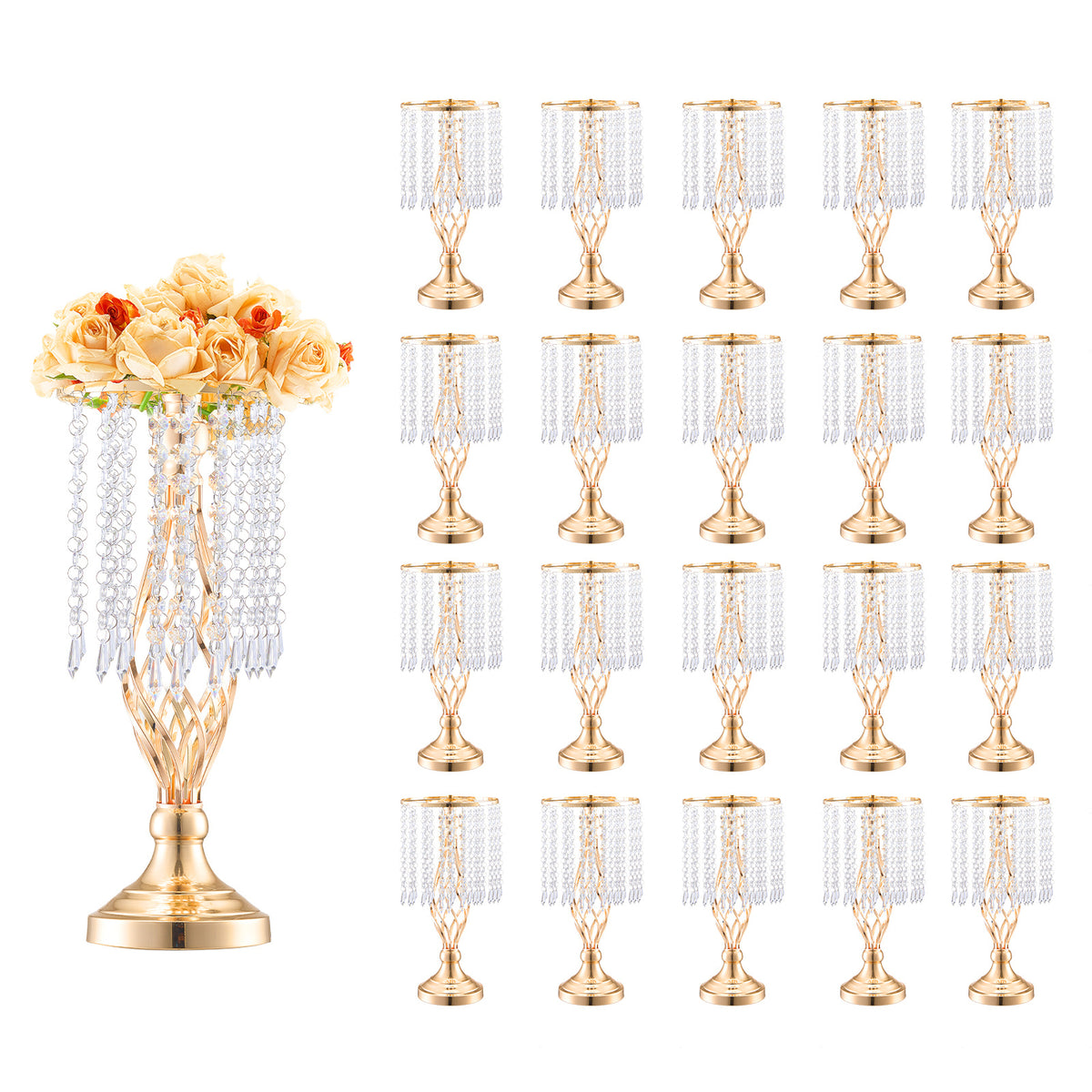 VEVOR 20pcs 43cm/16.9" Tall Crystal Wedding Flower Stand Vase for Party Decor