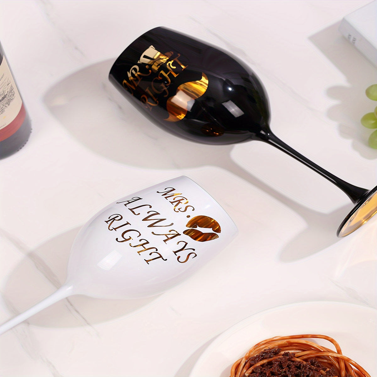 Mr & Mrs Engraved Wine Glasses - Perfect for Couples, Bridal Showers, Weddings & Anniversaries - Elegant Goblets with Stems, Handwash Only, Reusable Glass