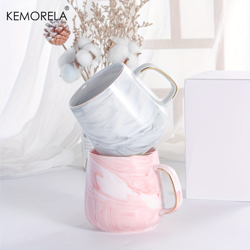 KEMORELA 13.5oz Marble Pattern Ceramic Coffee Cup with Golden Rim - Large, Reusable & Dishwasher Safe for Oatmeal, Milk, Juice & More - Perfect Holiday Gift, KEMORELA