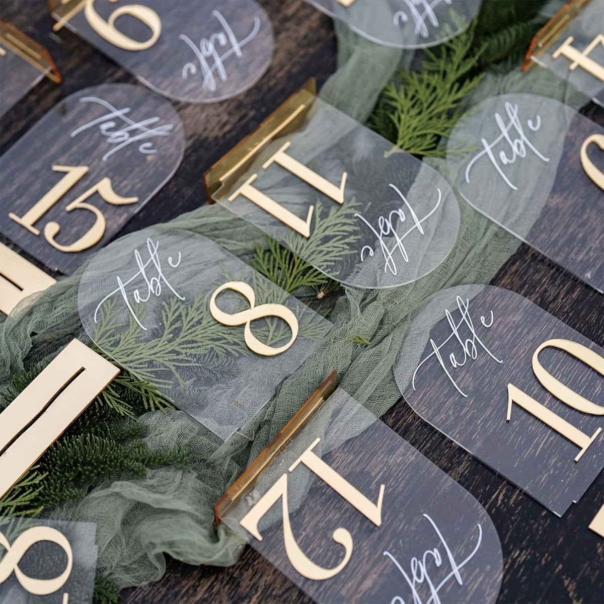 Acrylic Wedding Table Number Plate 1-10 with Stand, 10.01 x 15.01cm Elegant Golden Durable Thick Style Suitable