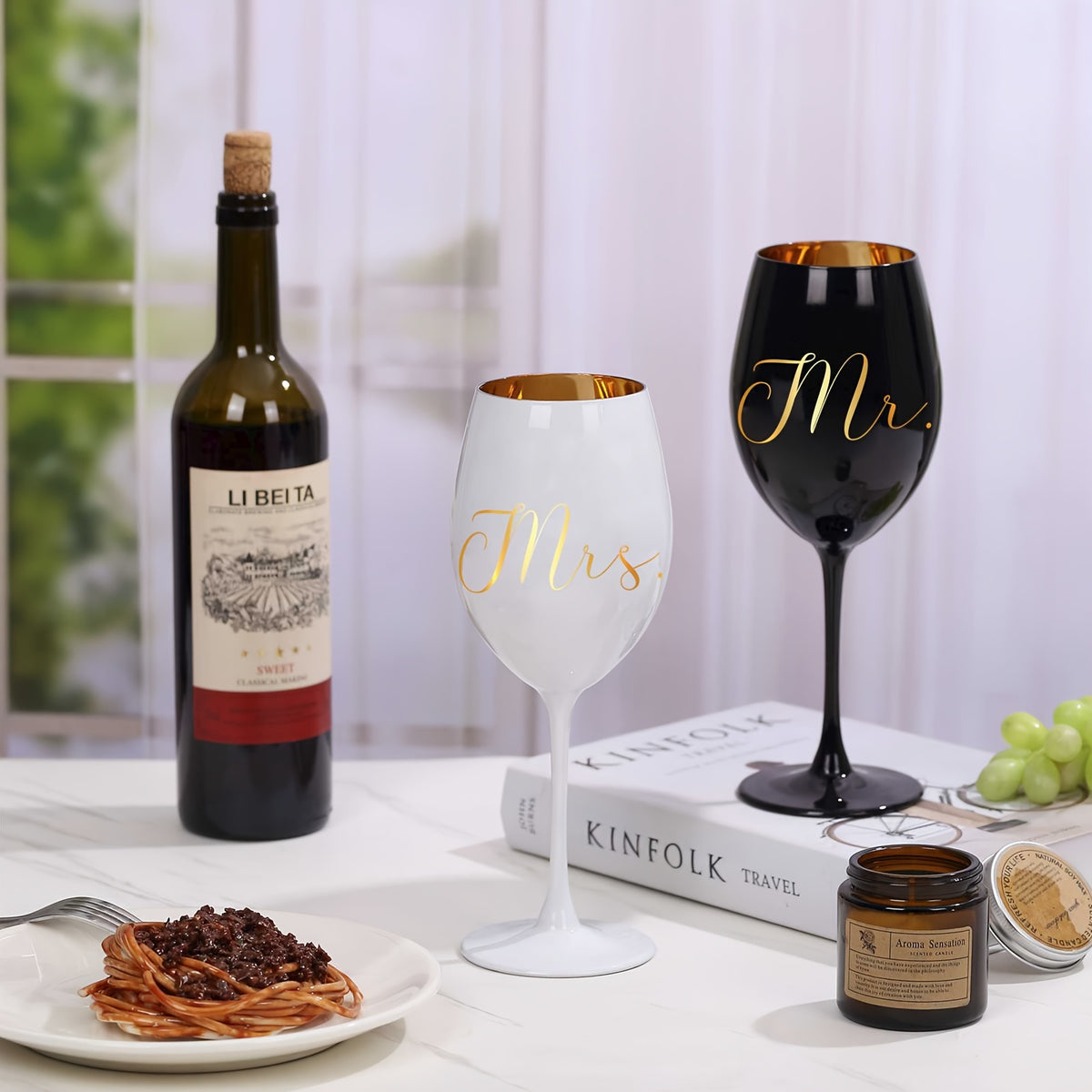 Mr & Mrs Engraved Wine Glasses - Perfect for Couples, Bridal Showers, Weddings & Anniversaries - Elegant Goblets with Stems, Handwash Only, Reusable Glass
