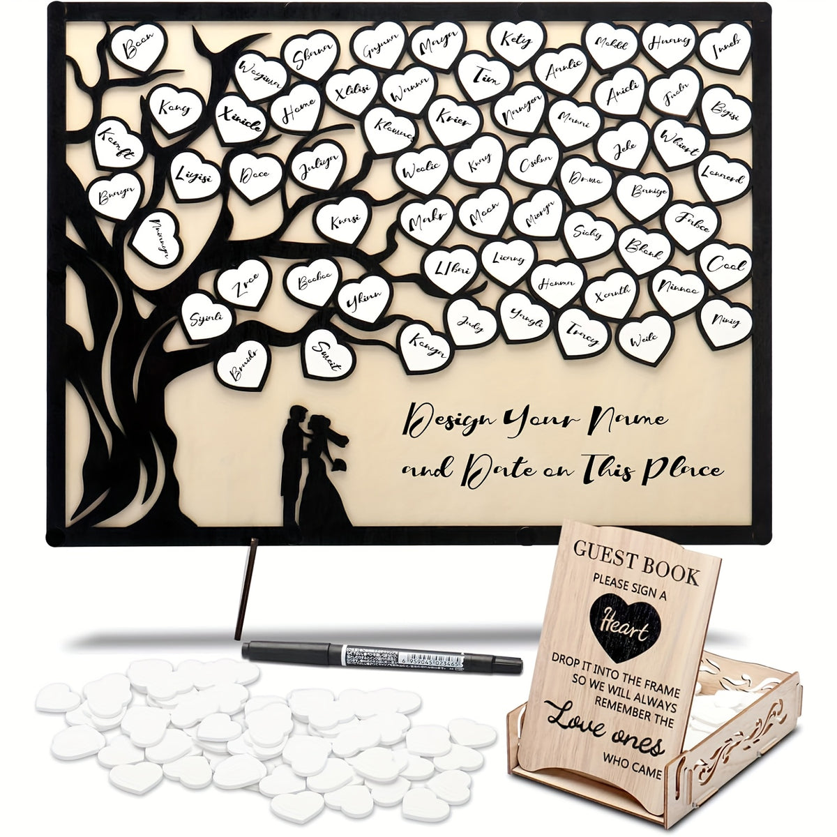 1set Wedding Guest Book Alternative, Guest Book Wedding Reception with Wooden Hearts Guest Book Signs