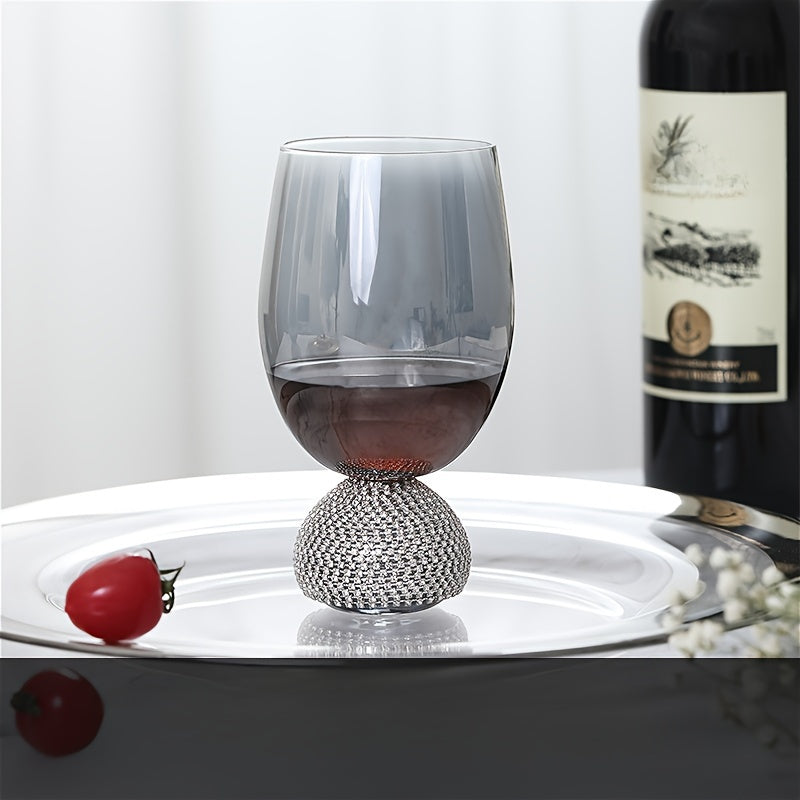 2pcs Luxe Stemless Wine Glass Set, Hand-Blown Insulated Glassware, Rhinestone Embellished, Smoke Grey, Reusable for Cocktails, Red Wine, Whiskey - Ideal for Christmas, Halloween, Easter, Thanksgiving, Hanukkah Gifts