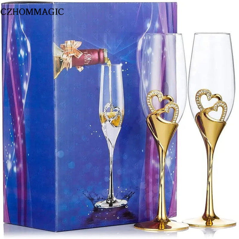 [Popular Choice] Elegant 2pcs Golden Heart Champagne Flute Set - Perfect for Weddings, Anniversaries & Valentine's Day Gifts