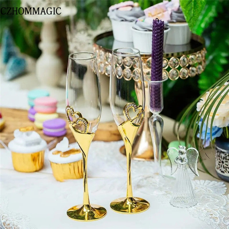 [Popular Choice] Elegant 2pcs Golden Heart Champagne Flute Set - Perfect for Weddings, Anniversaries & Valentine's Day Gifts