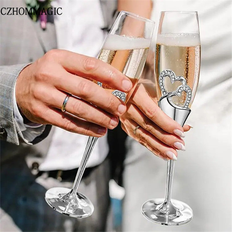 [Popular Choice] Elegant 2pcs Golden Heart Champagne Flute Set - Perfect for Weddings, Anniversaries & Valentine's Day Gifts