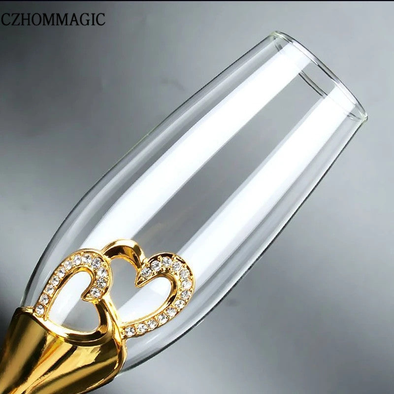 [Popular Choice] Elegant 2pcs Golden Heart Champagne Flute Set - Perfect for Weddings, Anniversaries & Valentine's Day Gifts