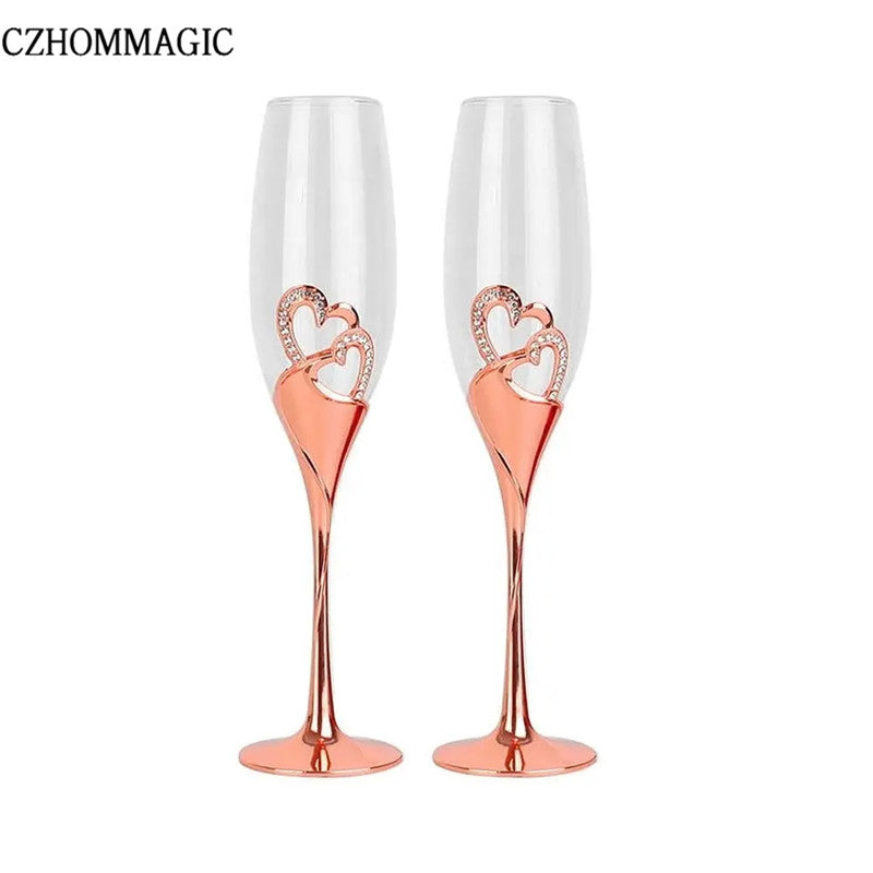 [Popular Choice] Elegant 2pcs Golden Heart Champagne Flute Set - Perfect for Weddings, Anniversaries & Valentine's Day Gifts