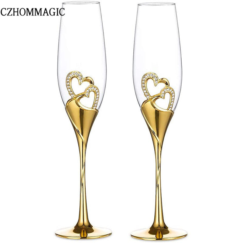 [Popular Choice] Elegant 2pcs Golden Heart Champagne Flute Set - Perfect for Weddings, Anniversaries & Valentine's Day Gifts