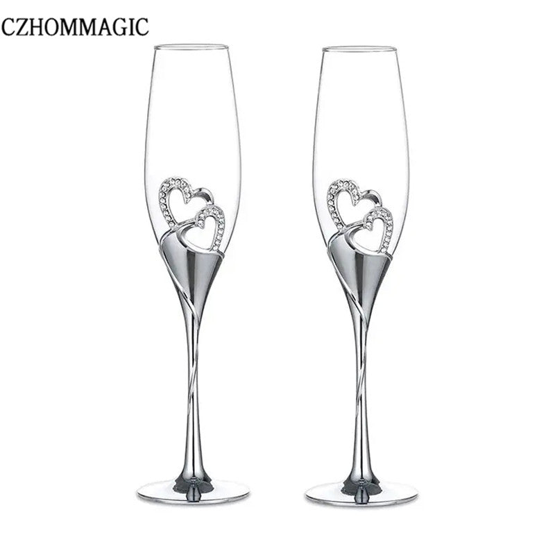 [Popular Choice] Elegant 2pcs Golden Heart Champagne Flute Set - Perfect for Weddings, Anniversaries & Valentine's Day Gifts