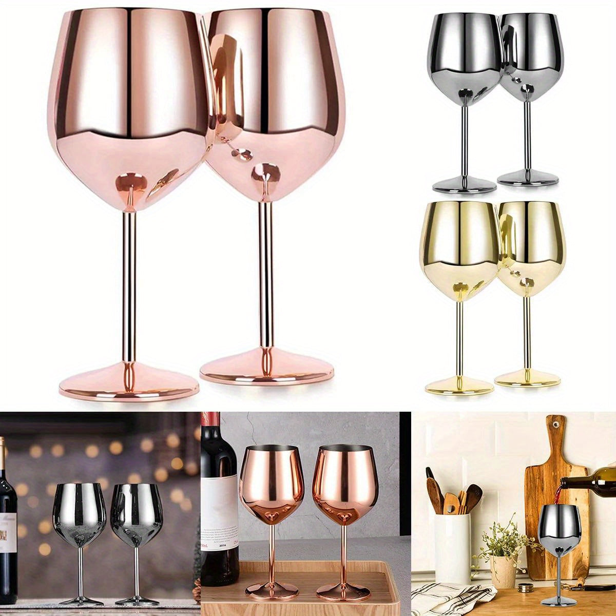 2pcs Stainless Steel Wine Glasses 18oz Large Capacity Unbreakable Wine Glasses Family Dinner Party Wedding Anniversary