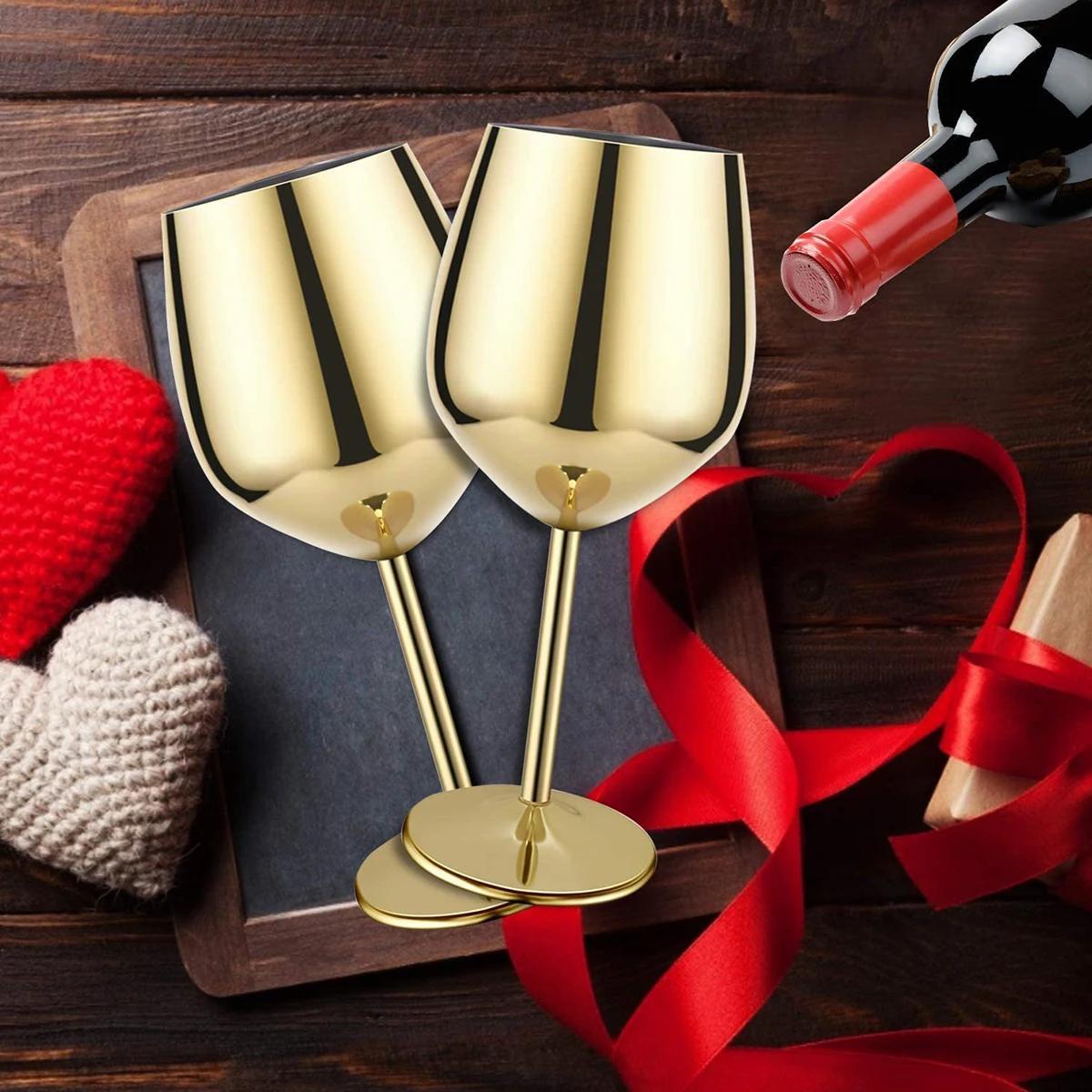 2pcs Stainless Steel Wine Glasses 18oz Large Capacity Unbreakable Wine Glasses Family Dinner Party Wedding Anniversary