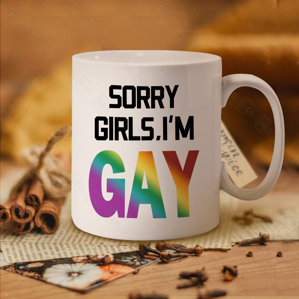 1pc English 11oz White/Black Ceramic Mug, Pride Month Gift, Rainbow Festival Gift, Holiday Gift, SORRY GIRLS, I'M GAY, Gift for Friends, Friend Gift
