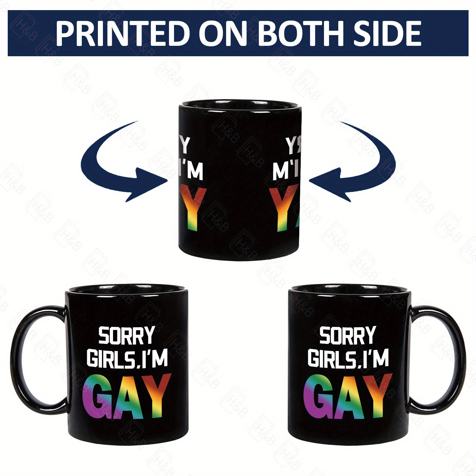 1pc English 11oz White/Black Ceramic Mug, Pride Month Gift, Rainbow Festival Gift, Holiday Gift, SORRY GIRLS, I'M GAY, Gift for Friends, Friend Gift