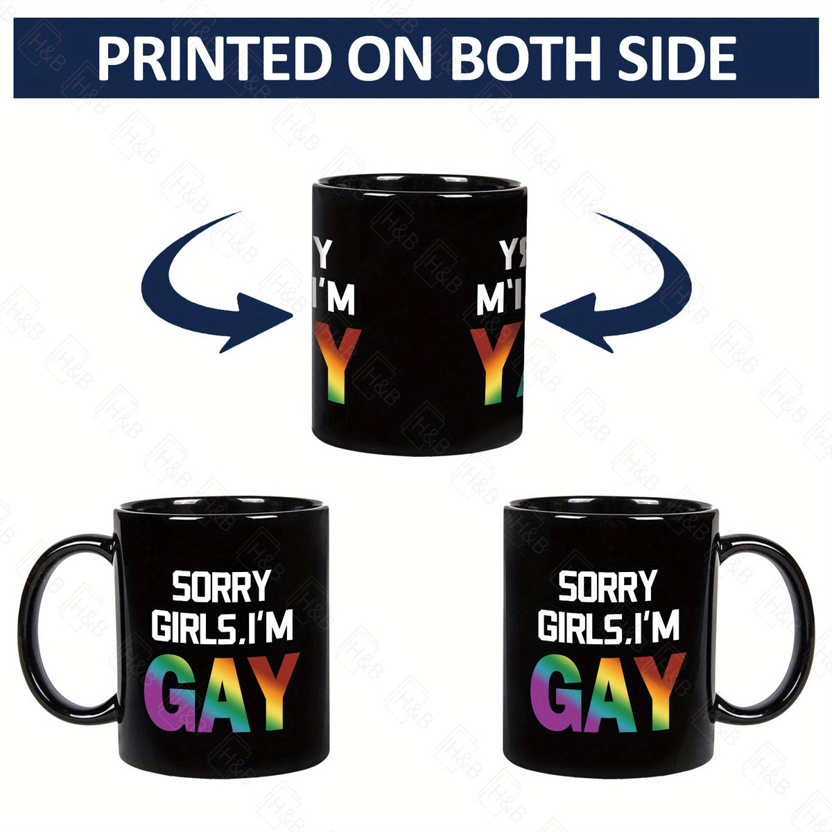 1pc English 11oz White/Black Ceramic Mug, Pride Month Gift, Rainbow Festival Gift, Holiday Gift, SORRY GIRLS, I'M GAY, Gift for Friends, Friend Gift