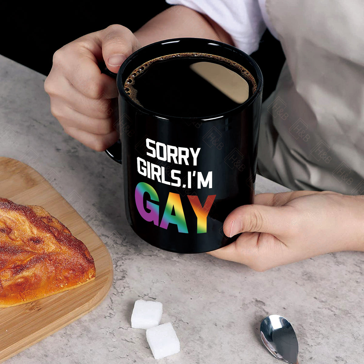 1pc English 11oz White/Black Ceramic Mug, Pride Month Gift, Rainbow Festival Gift, Holiday Gift, SORRY GIRLS, I'M GAY, Gift for Friends, Friend Gift